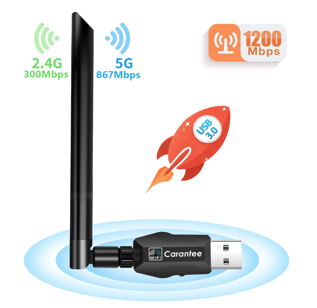 Carantee WiFi 無線LAN子機 1200Mbps USB3.0 5dBi用 2.4G/5G 802.11ac技術 Windows10/8/7/XP/Vista/Mac対応