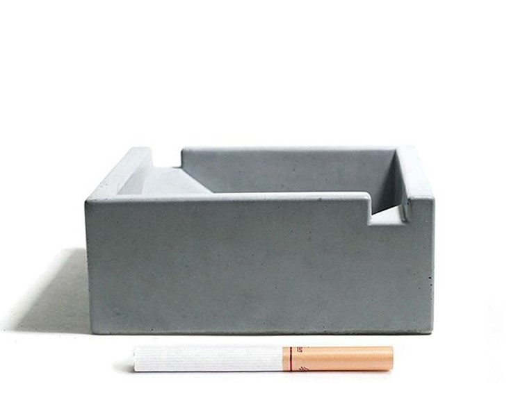 灰皿 角型 木製のふた付き セメント製